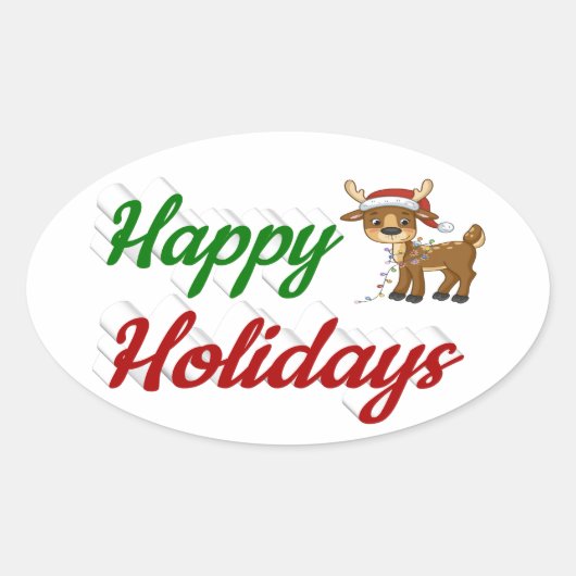 prettige feestdagen kerstscript Reindeer Ovale Sticker (Voorkant)