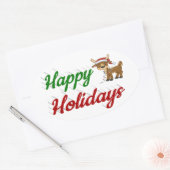 prettige feestdagen kerstscript Reindeer Ovale Sticker (Envelop)