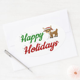 prettige feestdagen kerstscript Reindeer Ovale Sticker