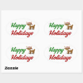 prettige feestdagen kerstscript Reindeer Ovale Sticker (Vel)