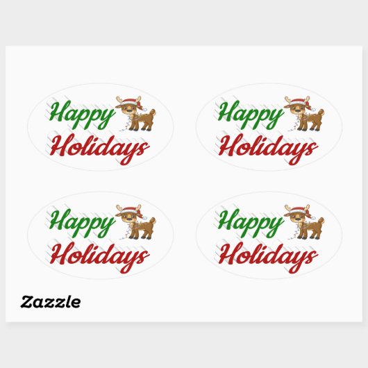 prettige feestdagen kerstscript Reindeer Ovale Sticker (Vel)
