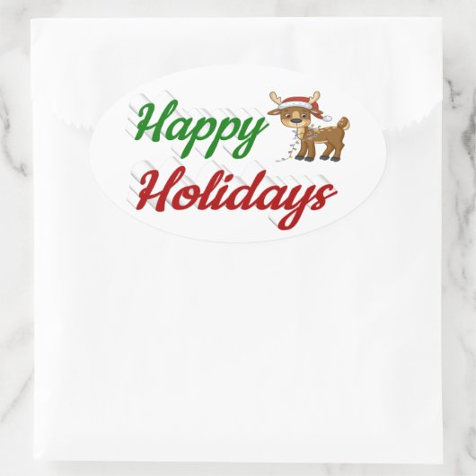 prettige feestdagen kerstscript Reindeer Ovale Sticker (Tas)
