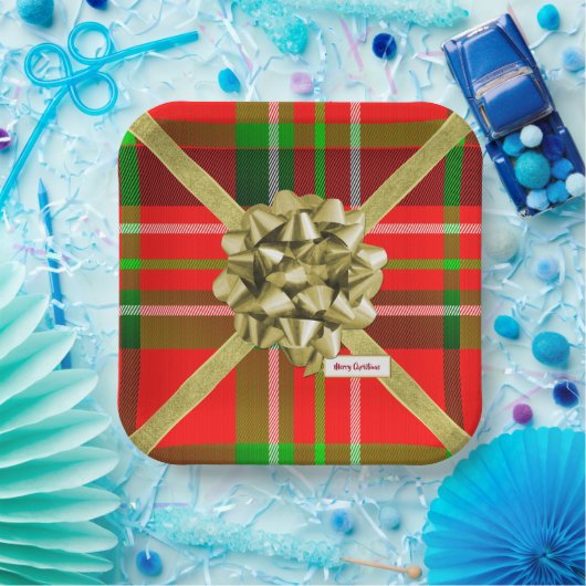 Prettige feestdagen Kersttartan Patroon Rood Groen Papieren Bordje (Feest)