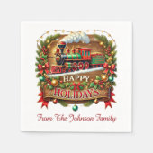 Prettige feestdagen Kersttrein Servet (Voorkant)