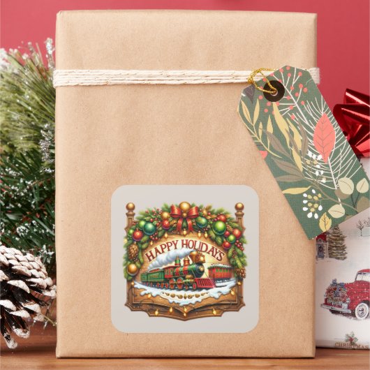 Prettige feestdagen Kersttrein Vierkante Sticker (Feestdagen)