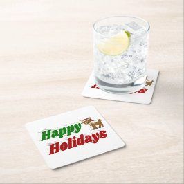 prettige feestdagen kersttypografie kartonnen onderzetters