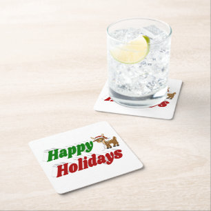 prettige feestdagen kersttypografie kartonnen onderzetters