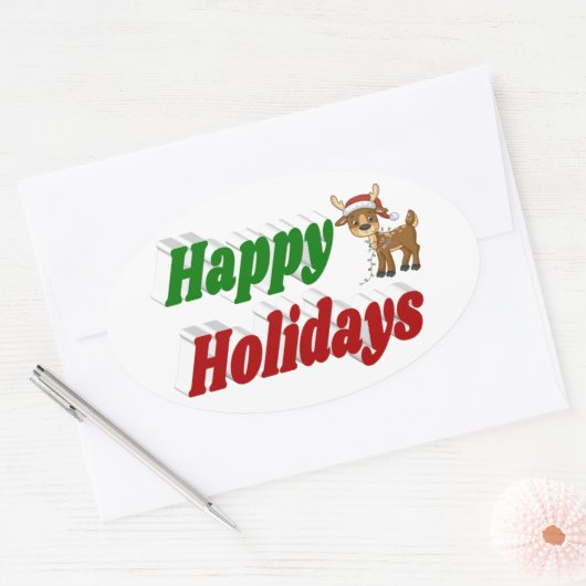 prettige feestdagen kersttypografie ovale sticker (Envelop)