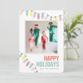 Prettige feestdagen Kerstverlichting Fotovakantie Feestdagenkaart (Staand voorkant)