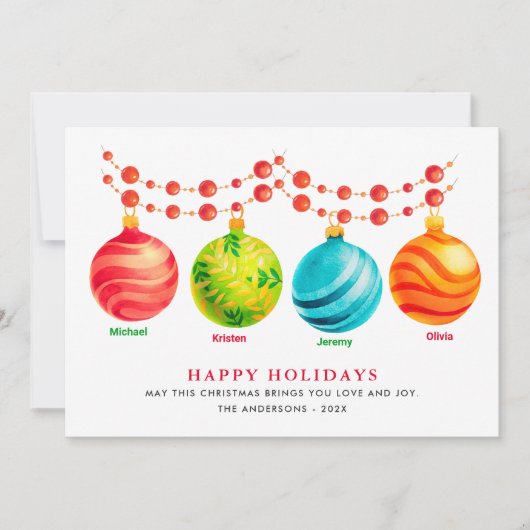 prettige feestdagen kerstversiering 4 Familienamen Feestdagenkaart (Voorkant)