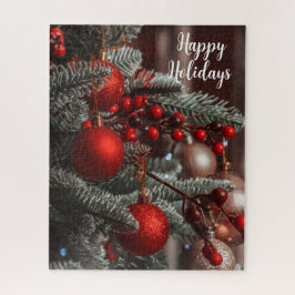 prettige feestdagen kerstversiering in de boom legpuzzel