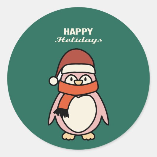 prettige feestdagen Kerstviering van de pinguïn Ronde Sticker (Voorkant)