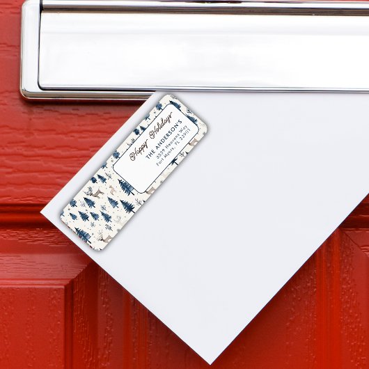 Prettige feestdagen Kerstwinter bospatroon Etiket