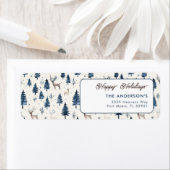 Prettige feestdagen Kerstwinter bospatroon Etiket (Insitu)