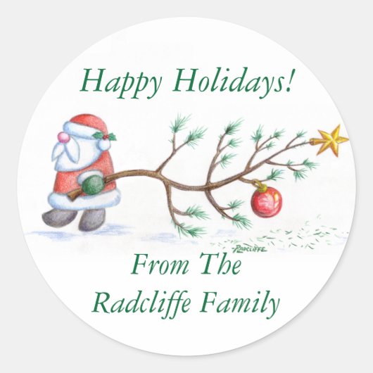 Prettige feestdagen kerstzegel ronde sticker (Voorkant)