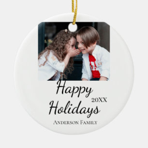 Prettige feestdagen kinder familie foto moderne ge keramisch ornament