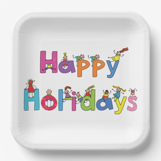 prettige feestdagen kinderen papieren bordje (Voorkant)