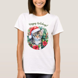 Prettige feestdagen Kitten in Santa Hat T-shirt