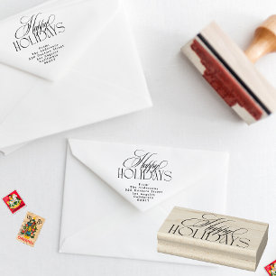 Prettige feestdagen Klassiek zwart Evergreen Elega Rubberstempel