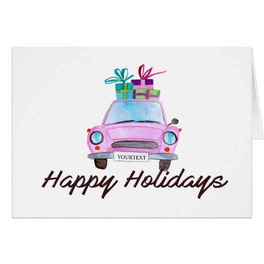 prettige feestdagen Klassieke auto-Waterverf (Voorkant Horizontaal)