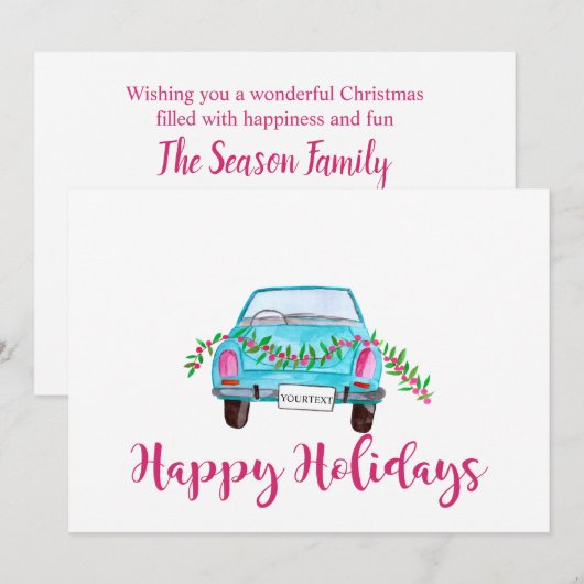 prettige feestdagen Klassieke auto-Waterverf Kaart (Voorkant / Achterkant)