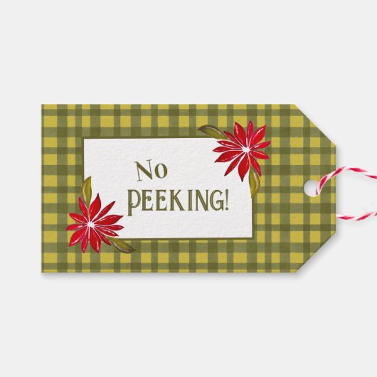 Prettige feestdagen Klassieke Groene Gingham Poins Cadeaulabel (Voorkant (Horizontaal))