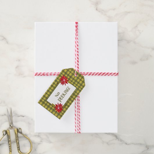 Prettige feestdagen Klassieke Groene Gingham Poins Cadeaulabel (Met Touw)