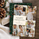 Prettige feestdagen Klassieke kleur Floral Foto Feestdagenkaart<br><div class="desc">Prettige feestdagen Deze prachtige kerstfotokaarten zijn voorzien van vijf fotosjablonen, elegante moderne typografie lezen, "Nee" en een met de hand getekend bloemenpatroon op de achterkant in klassieke kleuren van rood, groen en ivoor op een donkergroene achtergrond. Gemakkelijk te personaliseren voor prachtige vakantiekaarten die al uw familie en vrienden zullen vervelen....</div>