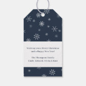 Prettige feestdagen Klassieke Navy Kerst Sneeuwvlo Cadeaulabel (Achterkant)