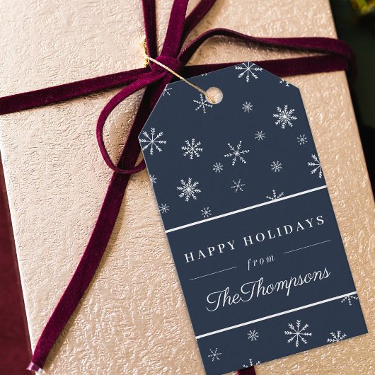 Prettige feestdagen Klassieke Navy Kerst Sneeuwvlo Cadeaulabel