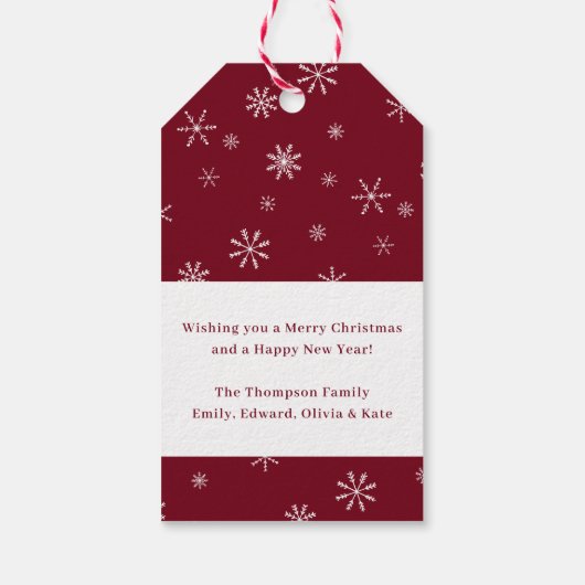 Prettige feestdagen Klassieke Rode Kerstmis Sneeuw Cadeaulabel (Achterkant)