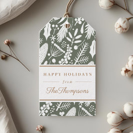 Prettige feestdagen Klassieke Sage Kerstblad Cadeaulabel