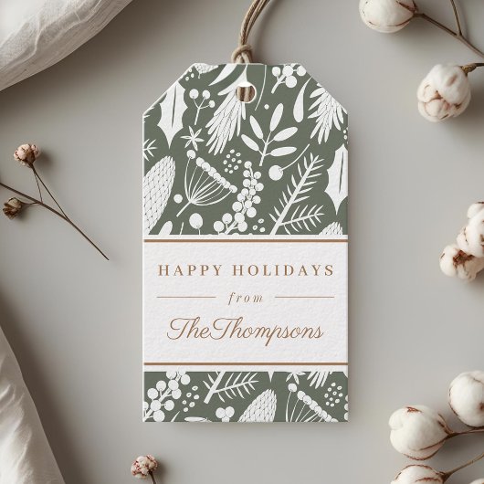 Prettige feestdagen Klassieke Sage Kerstblad Cadeaulabel