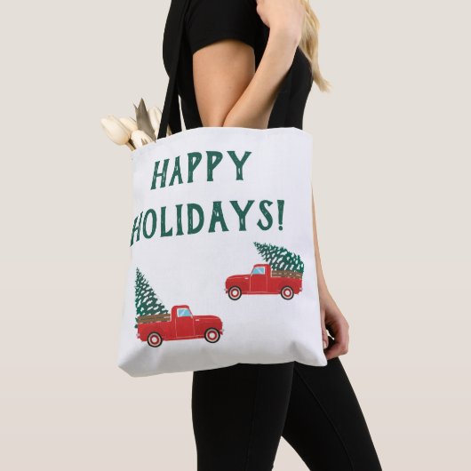 prettige feestdagen kleine rode kerstboom tote bag (Dichtbij)