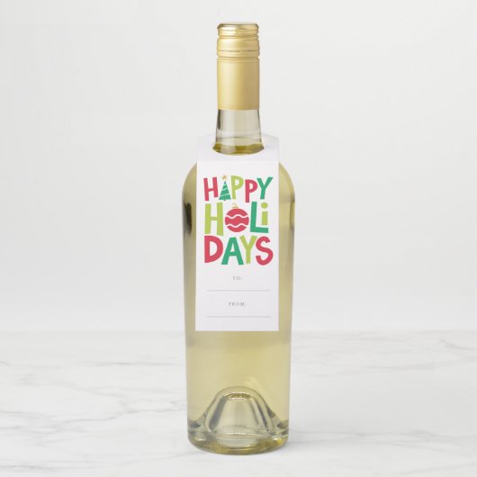 Prettige feestdagen kleurrijk geïllustreerd flessenhanger (Op fles)
