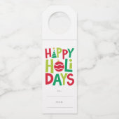 Prettige feestdagen kleurrijk geïllustreerd flessenhanger (Voorkant)