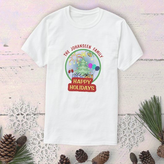 Prettige feestdagen Kleurrijke Retro Familie Reüni T-shirt