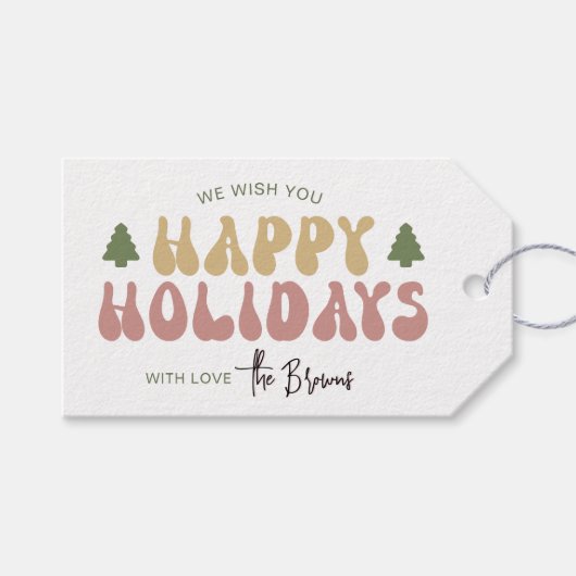 Prettige feestdagen Kleurrijke Retro Nostalgie Ker Cadeaulabel (Voorkant (Horizontaal))