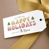 Prettige feestdagen Kleurrijke Retro Nostalgie Ker Cadeaulabel