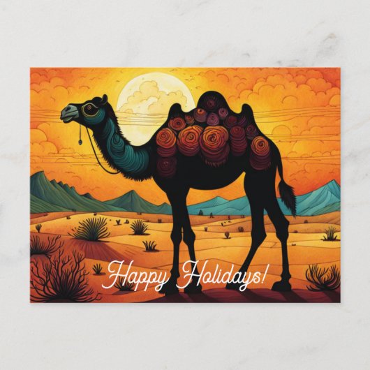 Prettige feestdagen Kleurrijke Sunset Camel in de  Briefkaart (Voorkant)