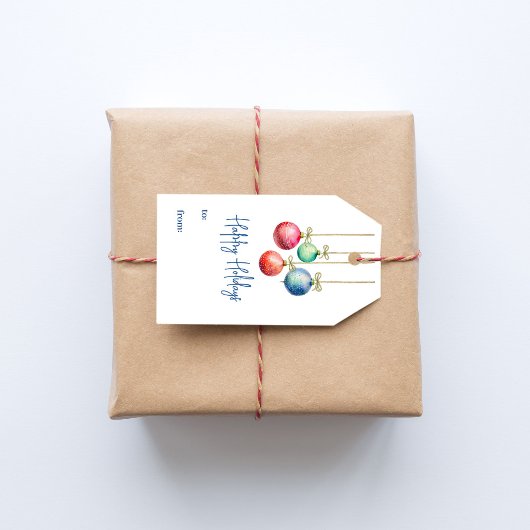 Prettige feestdagen Kleurrijke Waterverf Ornamente Cadeaulabel