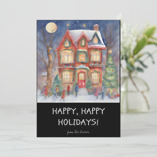 Prettige feestdagen Kleurrijke Winter Shopping Sce Feestdagenkaart (Staand voorkant)