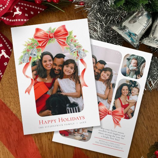 Prettige feestdagen Klokken bogen waterverf foto Feestdagenkaart