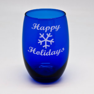 prettige feestdagen Kobalt Blue Stemless Wine Glas