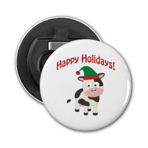 prettige feestdagen! Koe Elf Button Flesopener