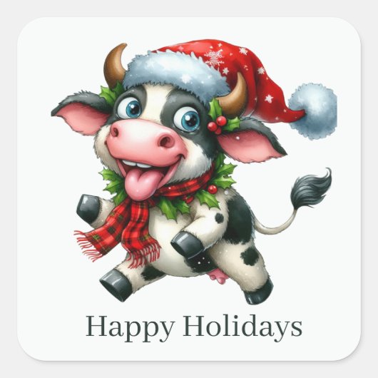 Prettige feestdagen koe liefhebbers vierkante sticker (Voorkant)