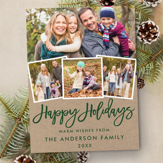 Prettige feestdagen Kraft Green Brush Script Briefkaart