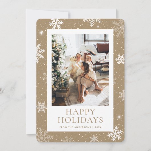 Prettige feestdagen Kraft Paper Snowflake Snow Fot Feestdagenkaart (Voorkant)