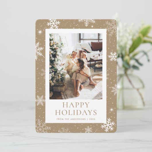 Prettige feestdagen Kraft Paper Snowflake Snow Fot Feestdagenkaart (Staand voorkant)
