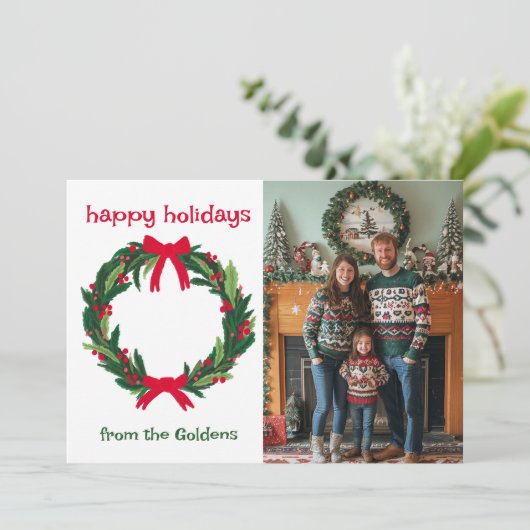 Prettige feestdagen Krans CUSTOM FOTO KERST Feestdagenkaart (Staand voorkant)